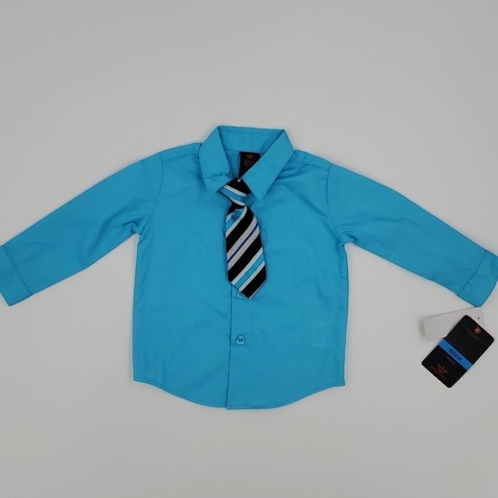 Dockers Blue Button Down Shirt With Tie  6/9 Month